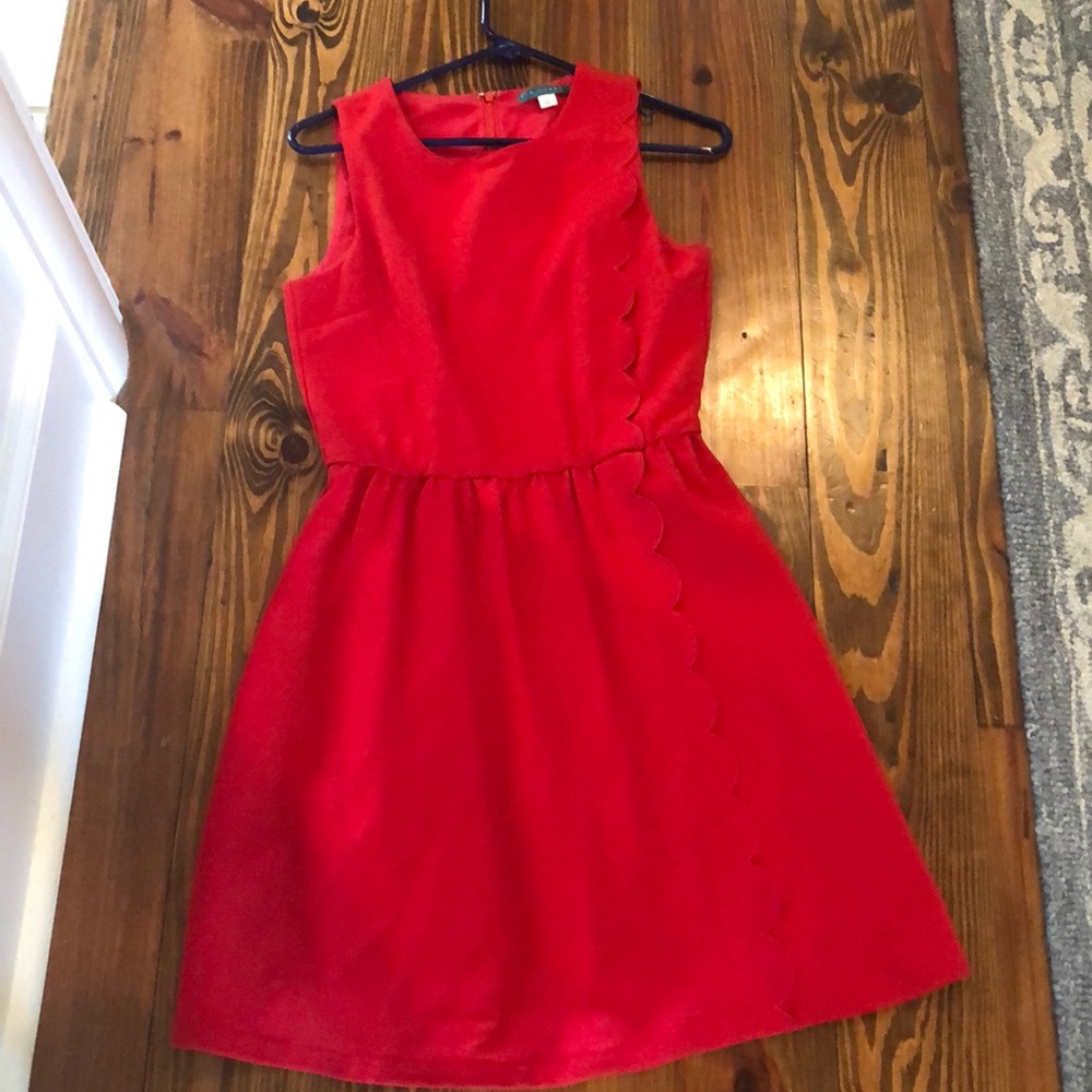 Red dress with scallop detail